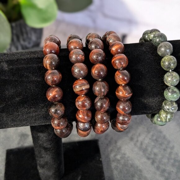 beaded stretch bracelets red, tigers eye, jade beautiful rich colors - Picture 3 of 11